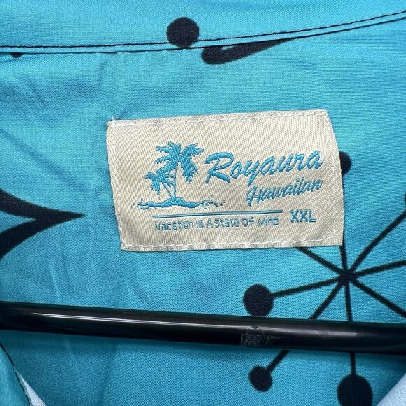 Royaura Men's Hawaiian Short Sleeve Button Up Shirt Size 2XL Blue - Picture 2 of 4